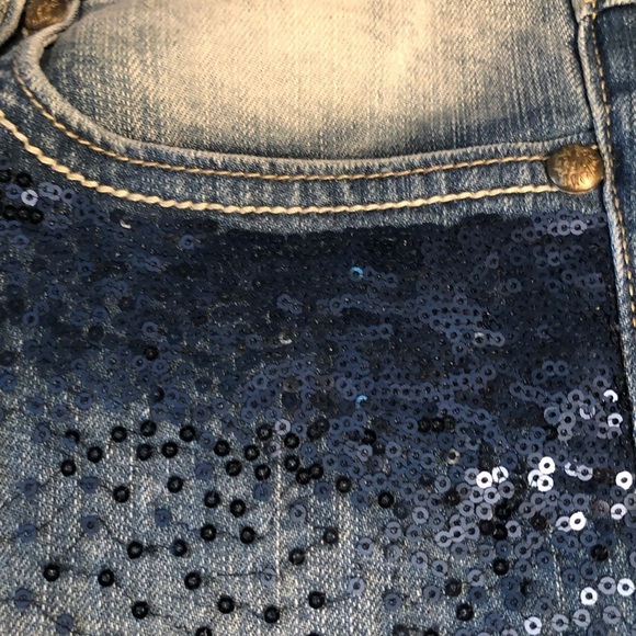 Rerock size 30 blue straight leg jeans with navy sequin detail - Picture 3 of 12